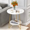 SEVOBAL End Tables Round Side Table with Dual Tier Storage and Faux Marble Top for Living Room Bedroom , White Gold, 21.65"*26.77"*3.54" - 3 of 4