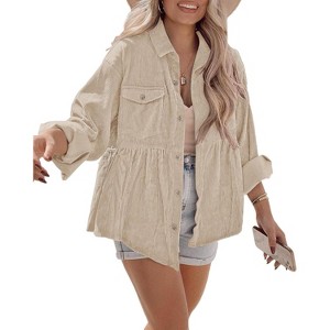 Imily Bela Womens Corduroy Shackets Long Sleeve Casual Tops with Pocket Detail Loose Fit - 1 of 4