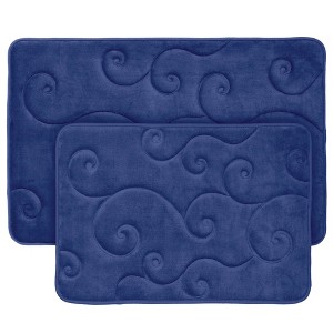 Hastings Home Embossed Memory Foam Bath Mat Set – Navy, 2 Pieces - 1 of 3