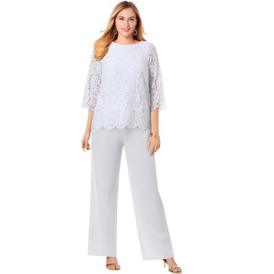 Jessica London Women's Plus Size Popover Lace Jumpsuit