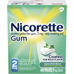 Nicorette Nicotine Gum, Stop Smoking Aids, 2 Mg, Spearmint Burst, 100 Count - 1 of 4