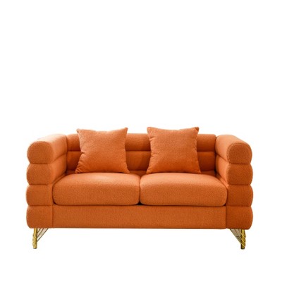 AENKYO 60" Oversized 2-Seater Loveseat Sofa, Modern Teddy Fabric for Living Room, Comfortable Deep Seating, Orange