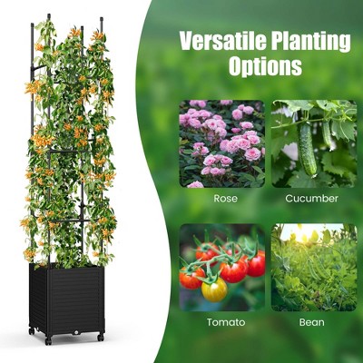 Black Metal Raised Garden Bed with Adjustable Trellis, 87" Height