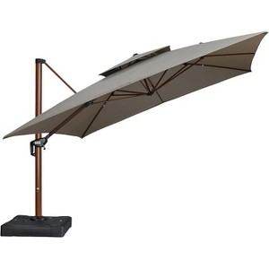 PURPLE LEAF Patio Large Cantilever Umbrella Outdoor Wood Grain Pattern Umbrella Pole Offset Umbrella Heavy Duty Sun Umbrellas for Garden Deck Pool - 1 of 4