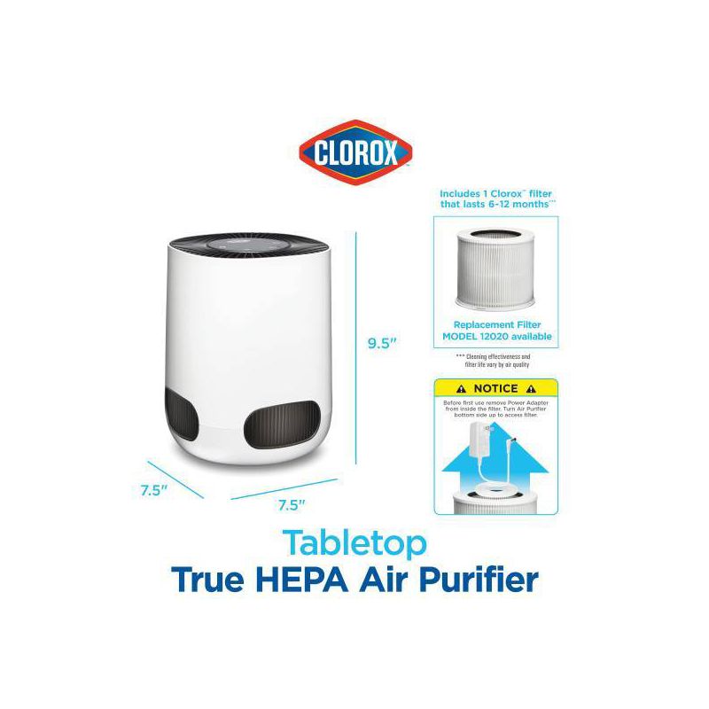 Clorox 200 Sq.ft. Tabletop True HEPA Air Purifier Capacity 11020, 3 of 5