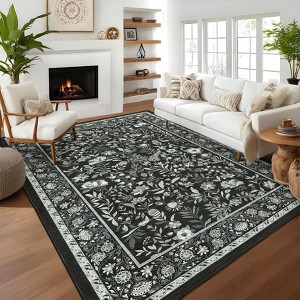 Botanical Floral Rug Farmhouse Floor Runner with Non-Slip Backing, Stain-Resistant Bordered Hallway Rug - 1 of 4