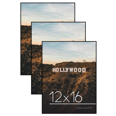 Americanflat Front Loading 12x16 Picture Frames in Black - Set of 3 Thin Frameless Plastic Frames with Shatter-Resistant Glass