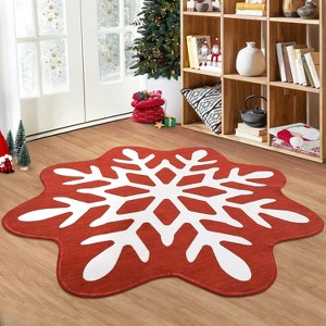 Christmas Round Snowflake Pattern Rug, Washable Non Slip Low Pile Stain Resistant Carpet for Living Room Bedroom Dining Room Classroom Office Nursery - 1 of 4
