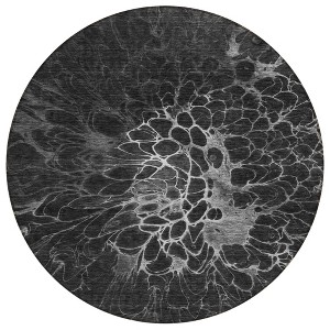 Charcoal Gray And Silver Abstract Washable Indoor Outdoor Area Rug - 1 of 4