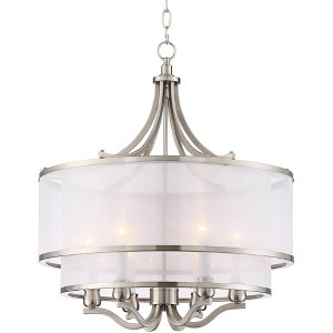 Possini Euro Design Nor Brushed Nickel Pendant Chandelier 23" Wide Modern Double White Organza Shade 6-Light Fixture for Dining Room Kitchen Island - 1 of 4