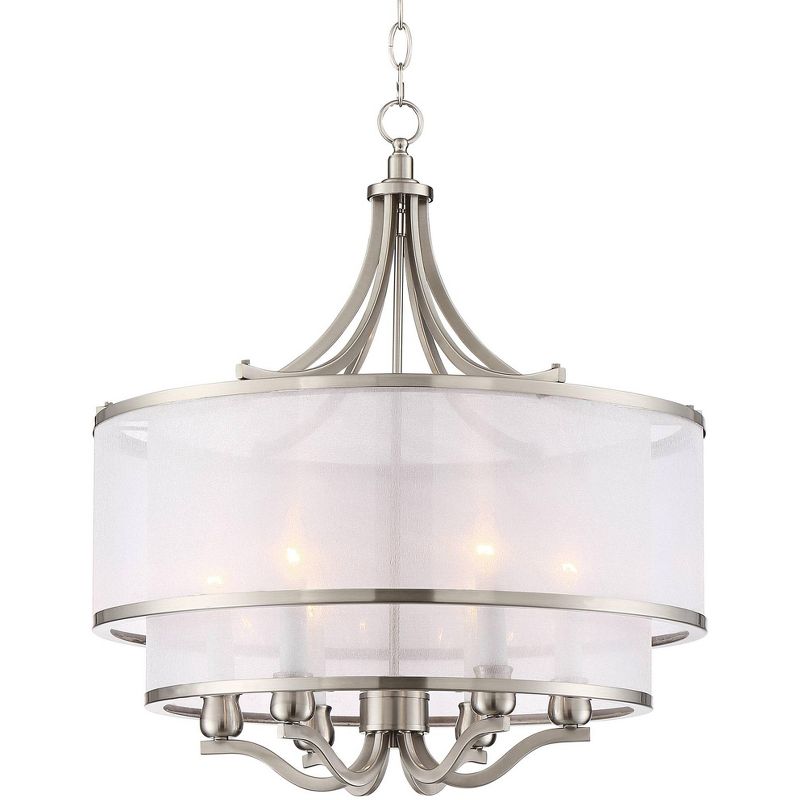 Possini Euro Design Nor Brushed Nickel Pendant Chandelier 23" Wide Modern Double White Organza Shade 6-Light Fixture for Dining Room Kitchen Island, 1 of 10