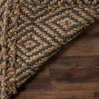 Natural Grey Handwoven Geometric Jute Area Rug 3x5