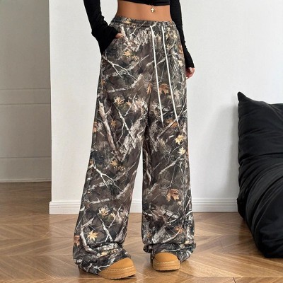 ZAful Women's Camo Cargo Pants - Y2K High Waisted Wide Leg Joggers With Patch Detail