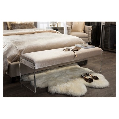 Beige Microsuede Upholstered Bench with Acrylic Legs
