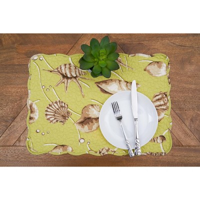 Green and Brown Cotton Quilted Reversible Placemat Set of 6