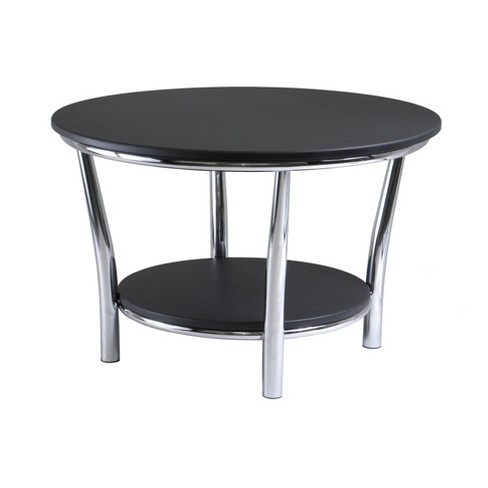 Maya Round Coffee Table Black Top, Round Wood Coffee Table With Black Metal Legs