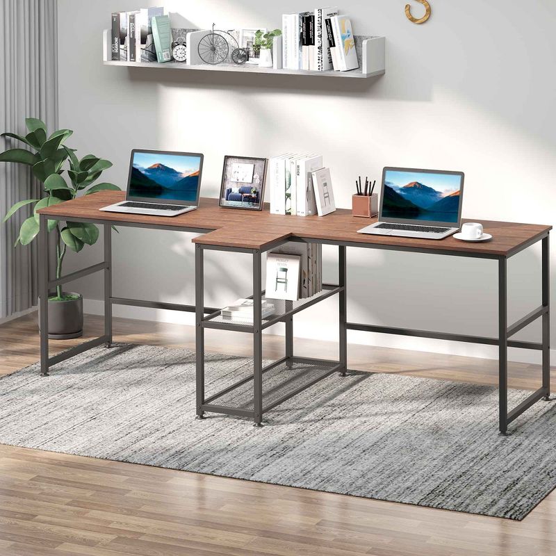 HOMCOM 83" Two Person Computer Desk with 2 Storage Shelves, Double Desk Workstation with Book Shelf,  Long Desk Table for Home Office, 3 of 7