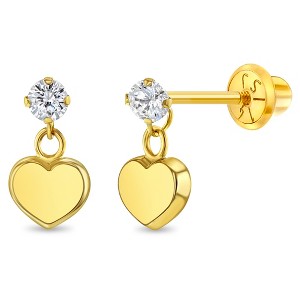 Girls' Heart Dangle CZ Screw Back 14k Gold Earrings - In Season Jewelry - 1 of 4