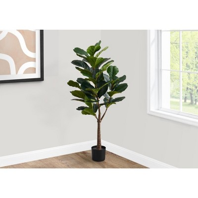 Monarch Specialties Artificial Plant 47 inch Tall Fiddle Tree Indoor Faux Fake Floor Greenery Potted Real Touch Decorative Green Leaves Black Pot