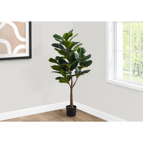 Monarch Specialties Artificial Plant 47 inch Tall Fiddle Tree Indoor Faux Fake Floor Greenery Potted Real Touch Decorative Green Leaves Black Pot - image 1 of 4