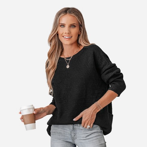 Women's V Neck Split Trim Oversized Sweater - Cupshe -light Brown