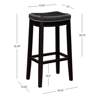 Black 32" Backless Saddle Wood Bar Stool with Faux Leather