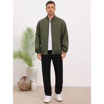 INSPIRE CHIC Men's Windbreaker Stand Collar Solid Lightweight Zipper Casual Bomber Jacket Large Olive Green — фото 2