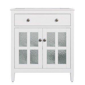 Vynxaria 30 Inch White Bathroom Vanity with Ceramic Sink One Complete Unit Soft Close Door Adjustable Shelf Tip Out Tray Solid Wood Tapered Legs - 1 of 4