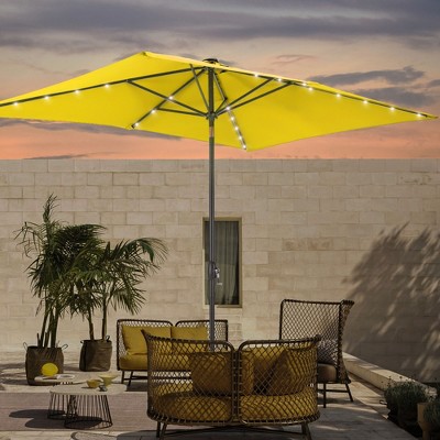 Sonkuki 6×9FT LED Rectangular Patio Umbrella w/Solar Lights, Push Button Tilt and Crank Handle