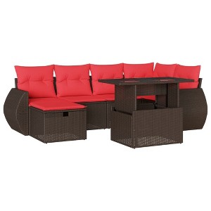 vidaXL 7 Piece Garden Sofa Set with Cushions Brown Poly Rattan - Brown without storage - 1 of 4