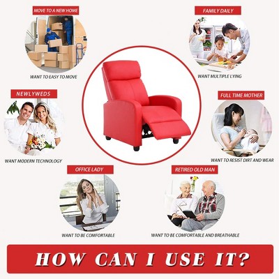 Red Faux Leather Recliner with Wood Frame