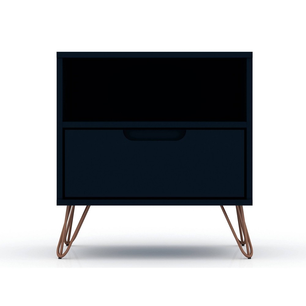 Photos - Storage Сabinet 1.0 Rockefeller Nightstand Blue - Manhattan Comfort