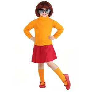 HalloweenCostumes.com Scooby Doo Velma Costume for Toddlers, Orange Turtleneck Sweater & Knee High Socks, Red Skirt & Glasses - 1 of 4