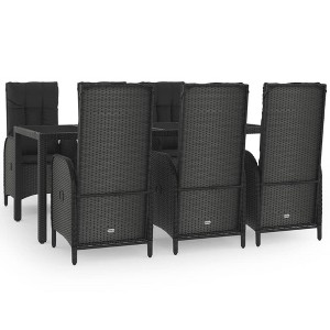 vidaXL 7-Piece Outdoor Patio Dining Set - Modern Poly Rattan Recliner Chairs with Cushions and Tempered Glass Tabletop - 1 of 4