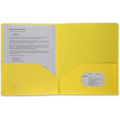 Business Source Poly Portfolio 2 Pocket LTR .3mil Yellow 20878