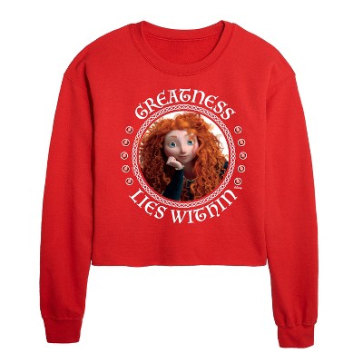 Disney Merida Greatness Lies Within Cropped Long Sleeve Crew Neck Sweatshirt - Red - X-Large