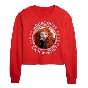 - Disney - Merida Greatness Lies Within Cropped Long Sleeve Crew Neck Sweatshirt - 1 of 3