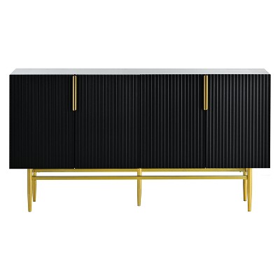 Hostack 4-Door Sideboard Cabinet with Gold Metal Handles and Elegant Storage for Dining and Living Room, Black