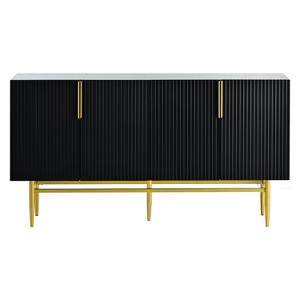 Hostack 4-Door Sideboard Cabinet with Gold Metal Handles and Elegant Storage for Dining and Living Room, Black - 1 of 4