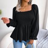 Coolmee Women Casual Square Neck Shirred Lantern Long Sleeve Frill Trim Flared Hem Blouse Shirt Tops - 2 of 4