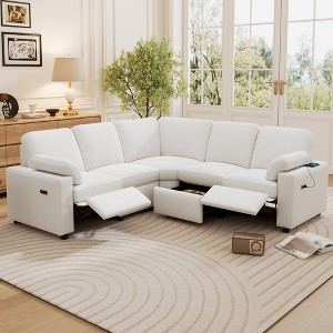 89" Linen Upholstered Power Recliner L-Shaped Sectional Sofa, Home Theater Reclining Couch with 2 USB Ports & 2 Storage Drawers - 1 of 4