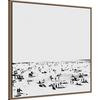 30" x 30" Black and White Beach Scene Framed Canvas Print