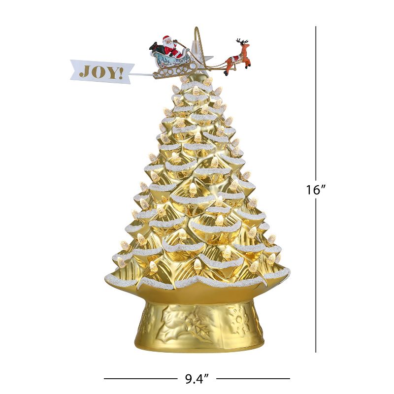Mr. Christmas 90th Anniversary Collection - 16" Lit Ceramic Tree with Animated Santa's Sleigh, Gold, 3 of 4