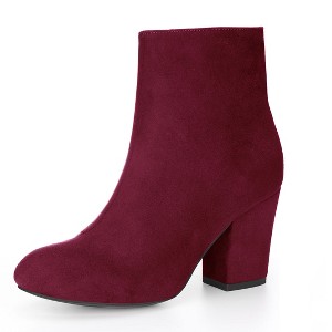 Allegra K Women's Round Toe Side Zipper Block Heel Ankle Boots - 1 of 4