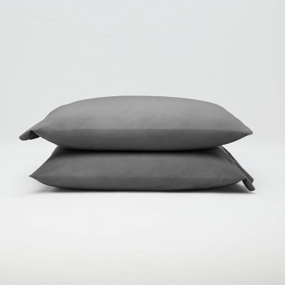 Standard Washed Supima Percale Solid Pillowcase Set Dark Gray - Casaluna™