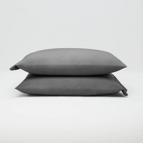 Standard Washed Supima Percale Solid Pillowcase Set Dark Gray - Casaluna™