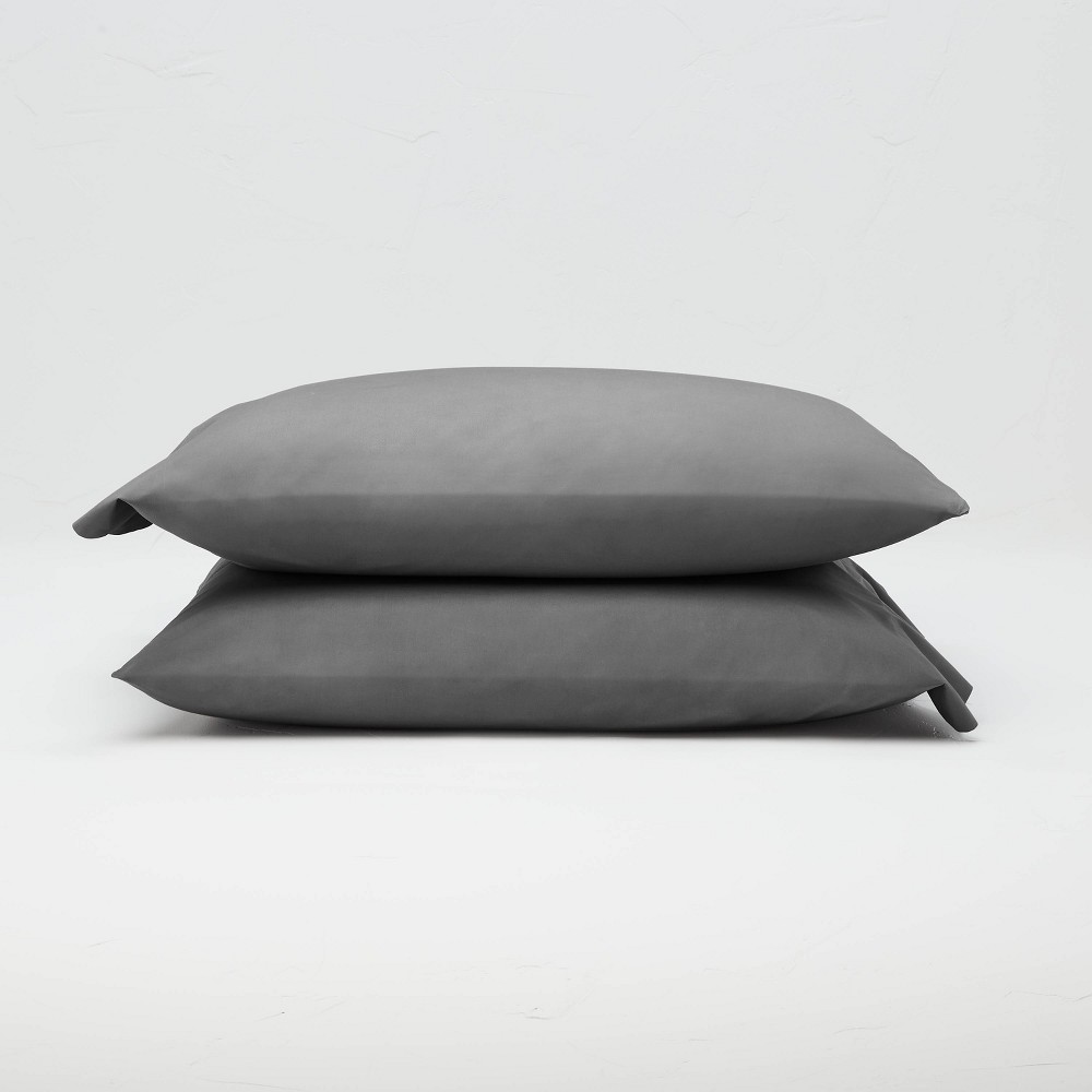 Photos - Pillowcase Standard Washed Supima Percale Solid  Set Dark Gray - Casaluna™