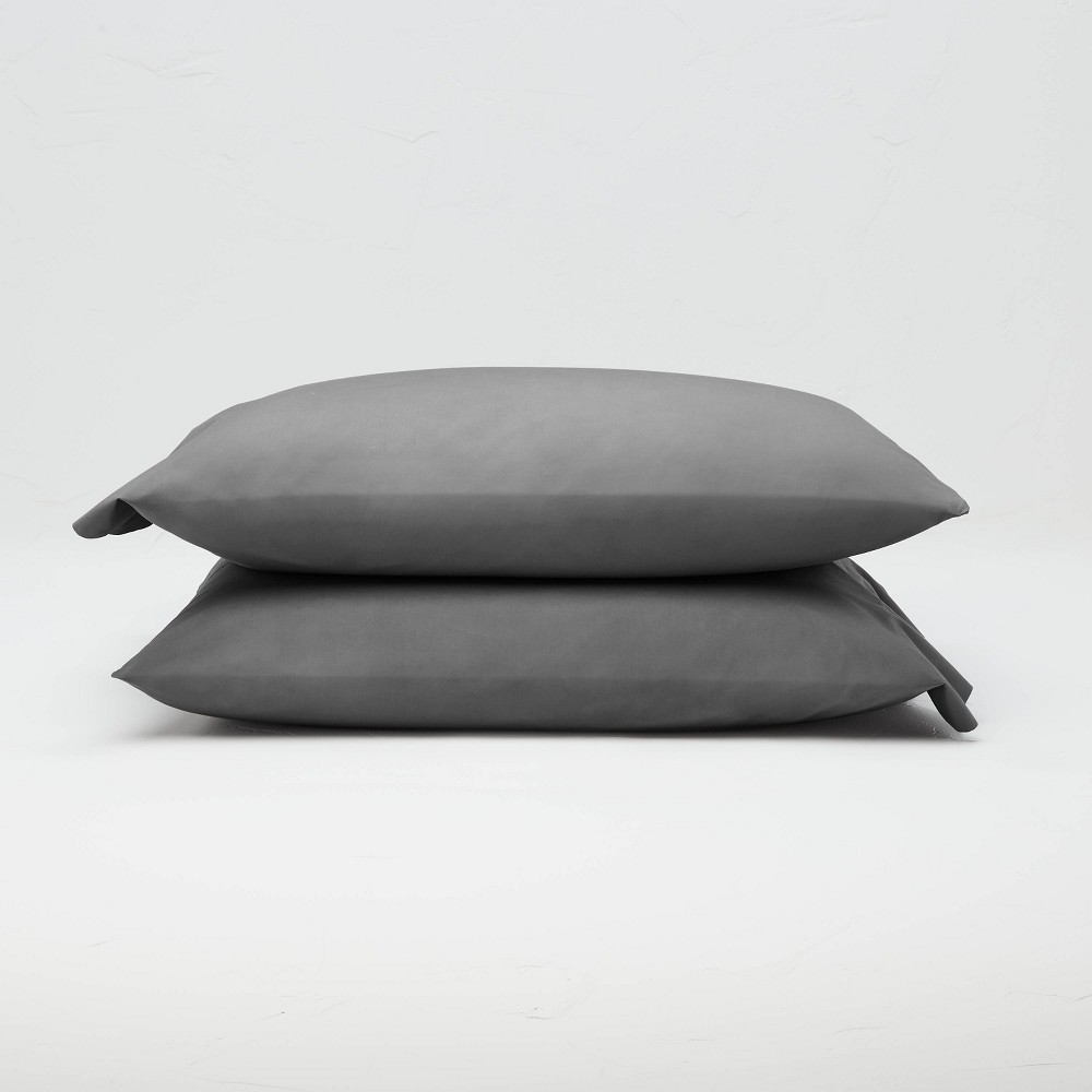 Standard Washed Supima Percale Solid Pillowcase Set Dark Gray - Casaluna™ **BIDDING ON 2**