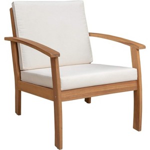 Balkene Home 63342 Lio Wooden Armchair With Cushions Modern & Contemporary Lounge Chair Patio Living Room Study Garden & Outdoors Soft- Brown & White - 1 of 4