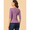 INSPIRE CHIC Women's Stripes Casual Basic Elbow Sleeves Boat Neck Slim Fit T-Shirts - 4 of 4